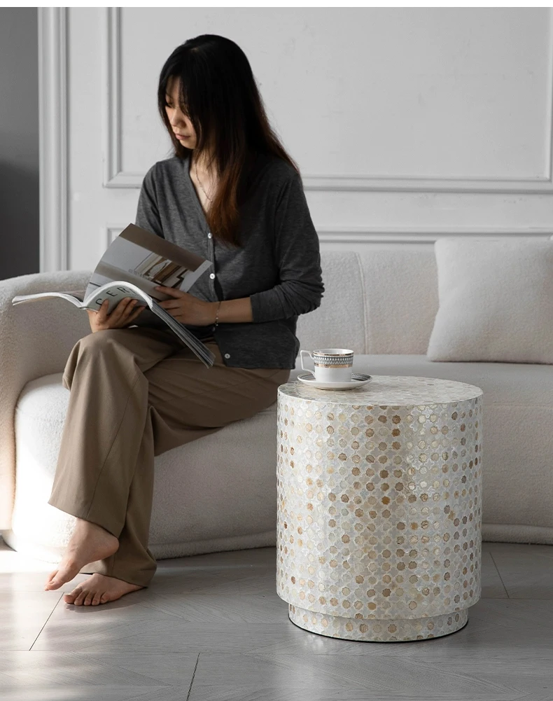Nordic Furniture,Creative Shell Tea Table,Living Room Side Table,Cylindrical Display Stand,Luxury Display Stand,Art Storage Desk