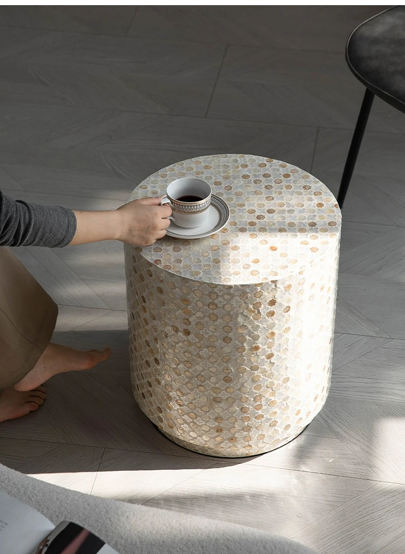 Nordic Furniture,Creative Shell Tea Table,Living Room Side Table,Cylindrical Display Stand,Luxury Display Stand,Art Storage Desk
