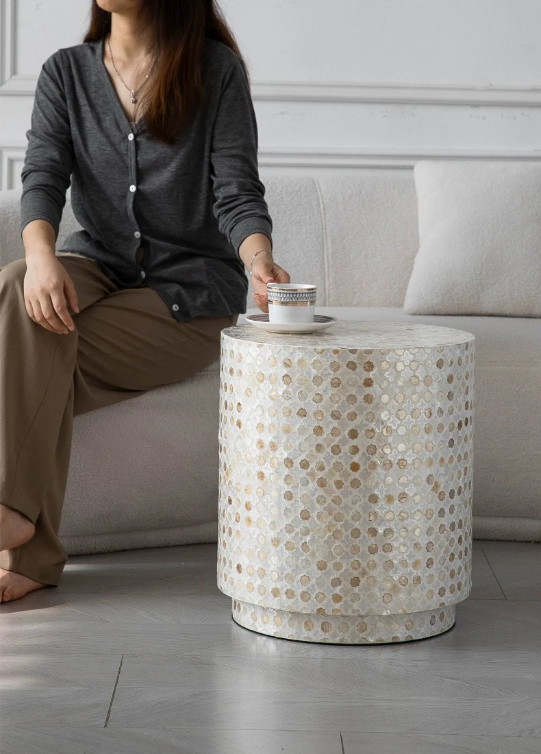Nordic Furniture,Creative Shell Tea Table,Living Room Side Table,Cylindrical Display Stand,Luxury Display Stand,Art Storage Desk