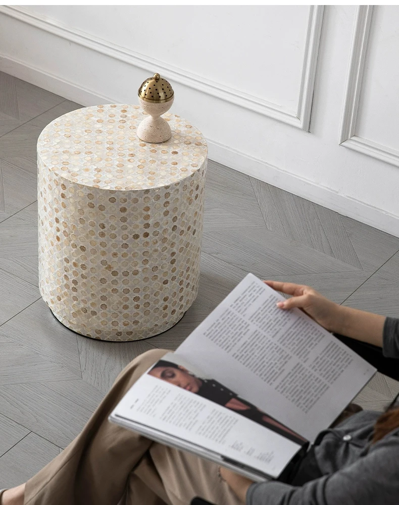 Nordic Furniture,Creative Shell Tea Table,Living Room Side Table,Cylindrical Display Stand,Luxury Display Stand,Art Storage Desk