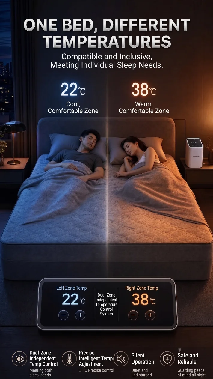 CAT-8Smart Water Circulation Cooling Mattress Cover, Zoned Dual Side Temperature Control for Deep Sleep, Cooling & Heating Temp