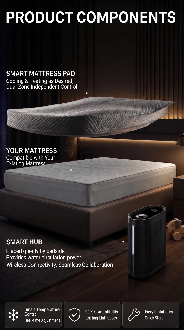 CAT-8Smart Water Circulation Cooling Mattress Cover, Zoned Dual Side Temperature Control for Deep Sleep, Cooling & Heating Temp