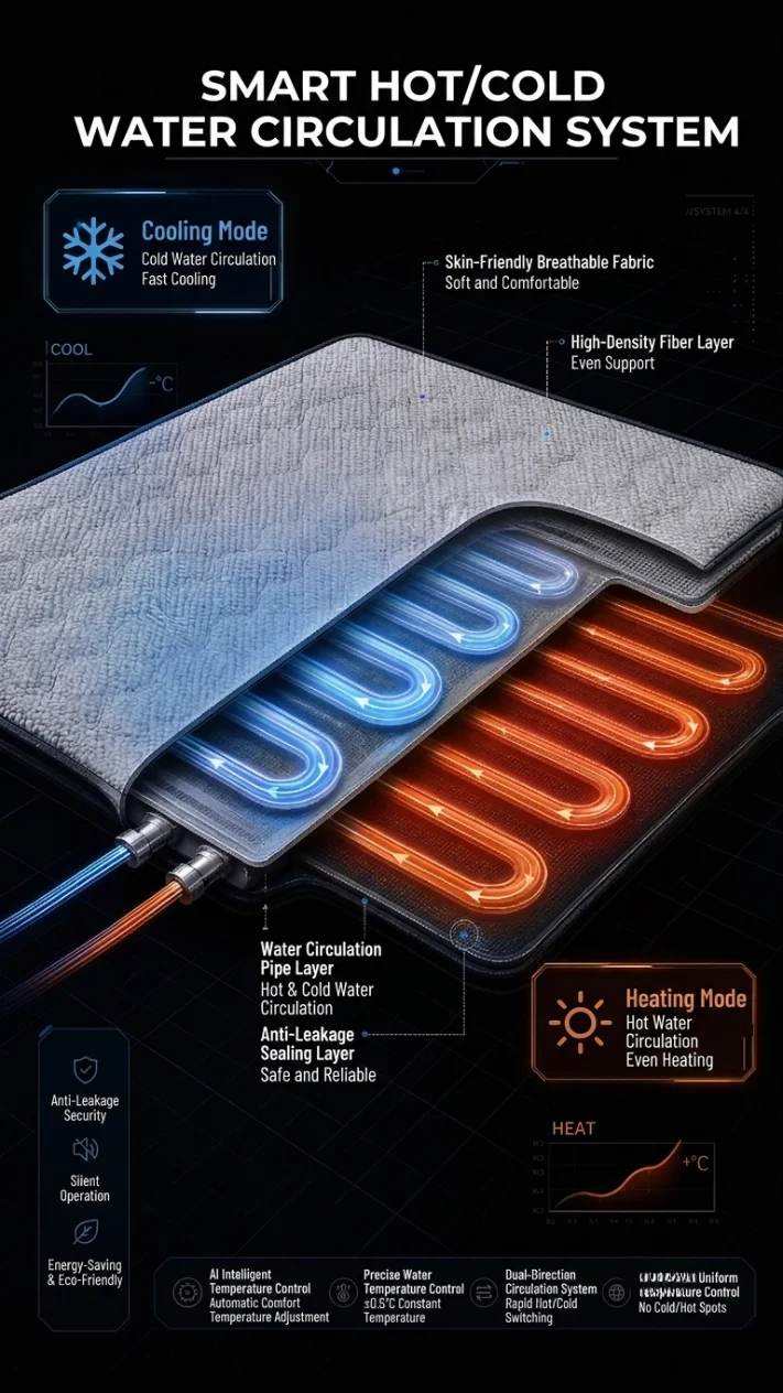 CAT-8Smart Water Circulation Cooling Mattress Cover, Zoned Dual Side Temperature Control for Deep Sleep, Cooling & Heating Temp