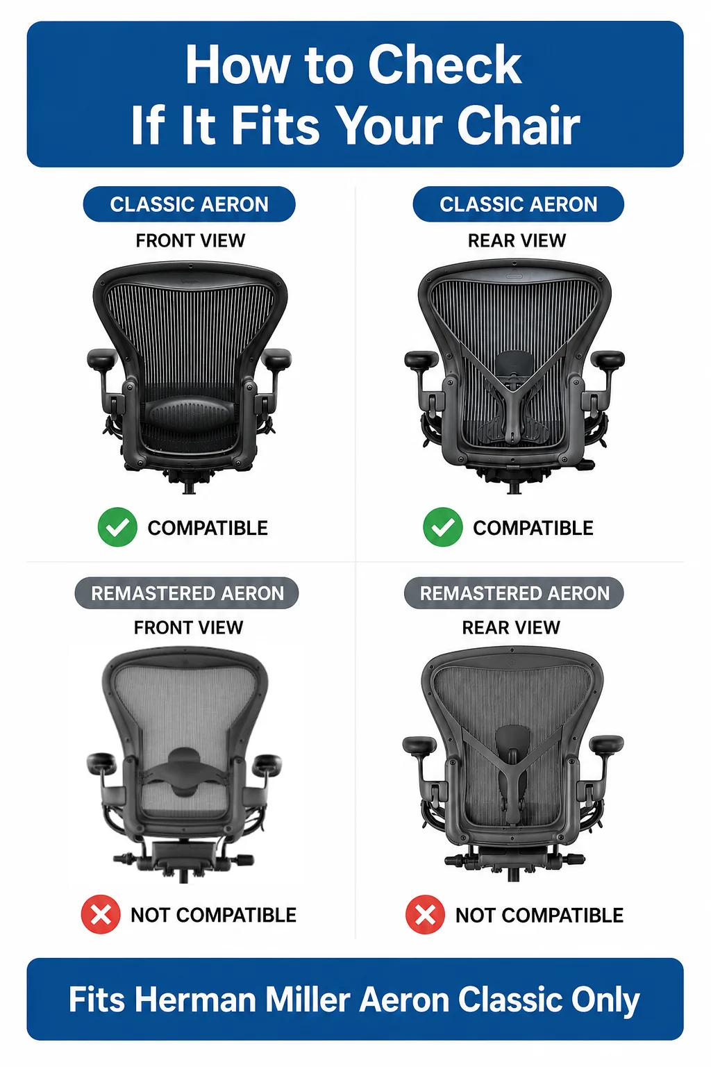 Herman Miller Aeron Classic Lumbar Support Pad Replacement Black/Gray Size A/B/C Office Chair Back Support Cushion