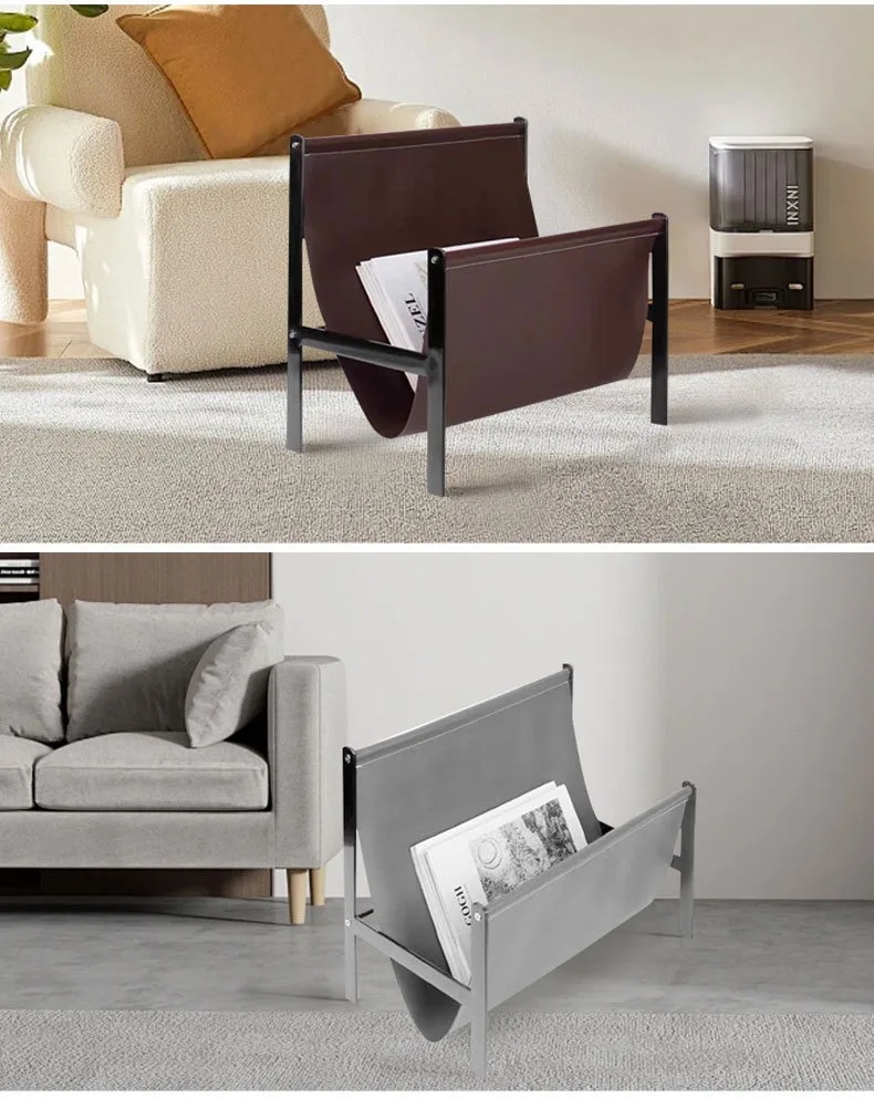 Leather Magazine Rack Metal Floor Multipurpose Book Newspaper Holder Creative Luxury Storage Shelf Home Organizer Racks Decor