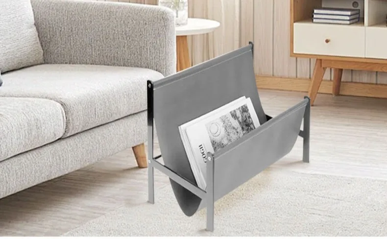 Leather Magazine Rack Metal Floor Multipurpose Book Newspaper Holder Creative Luxury Storage Shelf Home Organizer Racks Decor