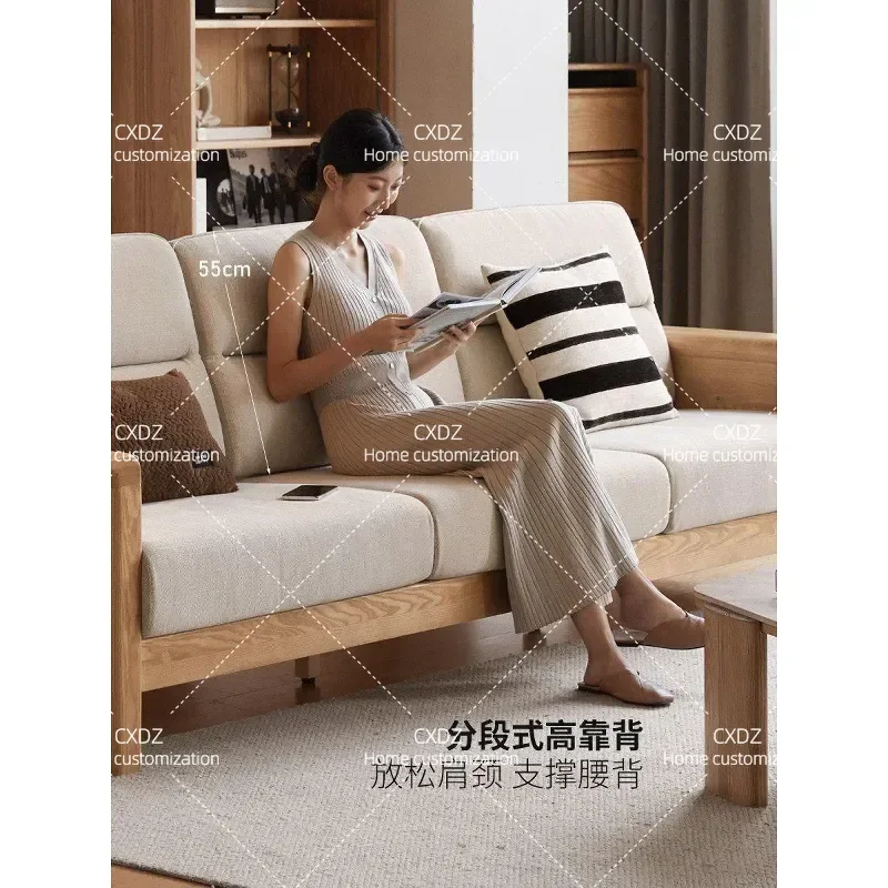 Japanese-style solid wood rattan sofa Home living room furniture Cherry wood color wabi-sabi retro wooden three-person sofa