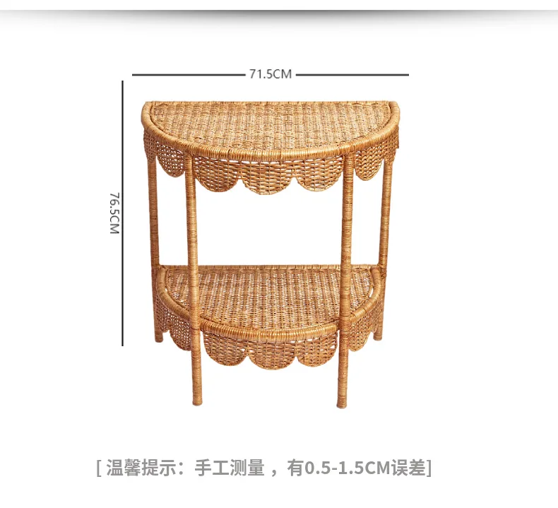 Creative Rattan Side Table Modern Farmhouse Balcony Coffee Tables Double-layered Console Table Japanese Living Room Furniture