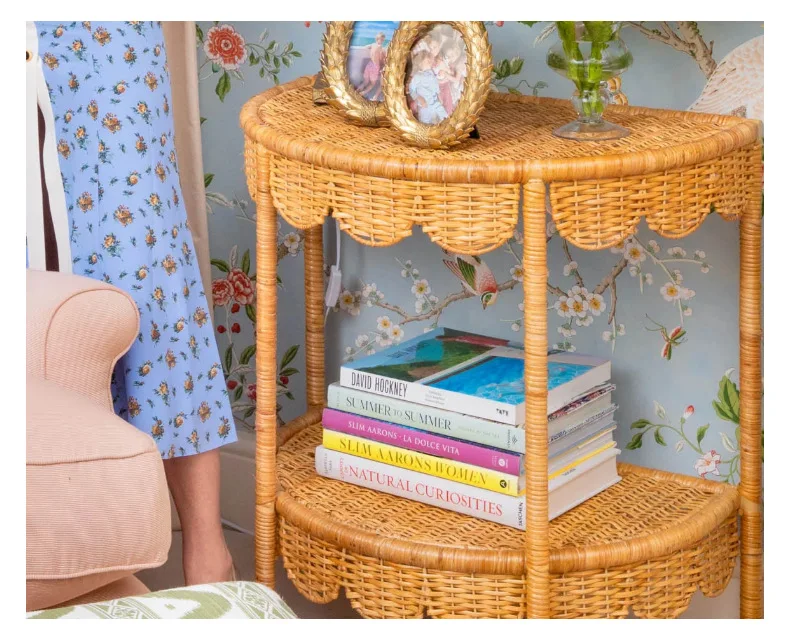 Creative Rattan Side Table Modern Farmhouse Balcony Coffee Tables Double-layered Console Table Japanese Living Room Furniture