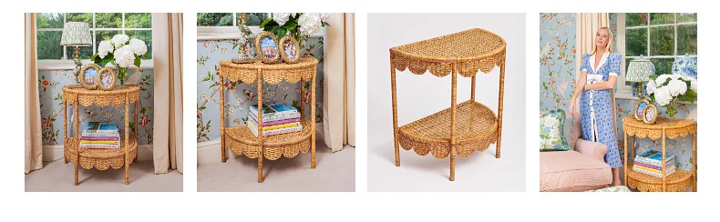 Creative Rattan Side Table Modern Farmhouse Balcony Coffee Tables Double-layered Console Table Japanese Living Room Furniture
