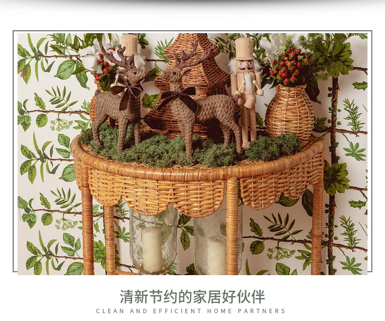 Creative Rattan Side Table Modern Farmhouse Balcony Coffee Tables Double-layered Console Table Japanese Living Room Furniture