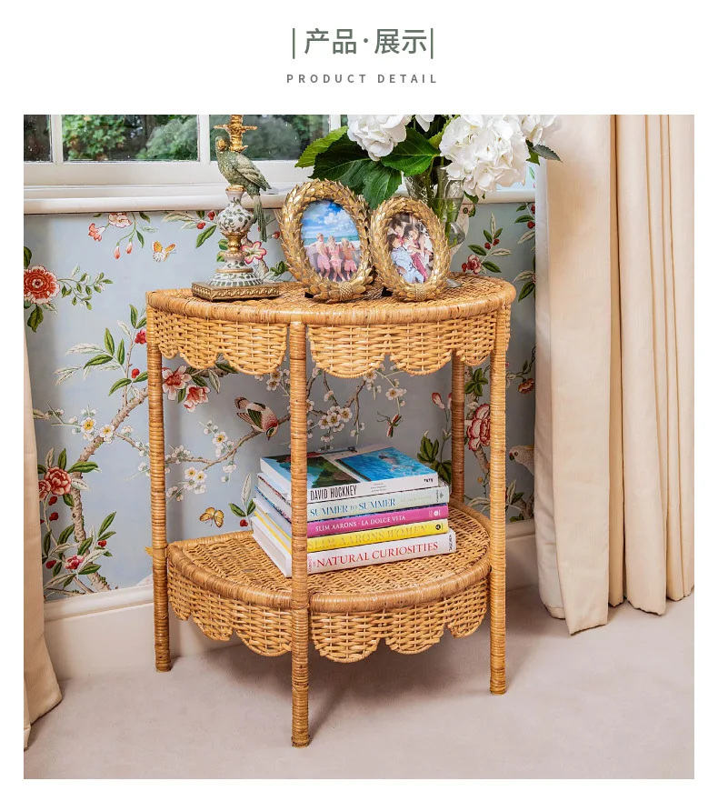 Creative Rattan Side Table Modern Farmhouse Balcony Coffee Tables Double-layered Console Table Japanese Living Room Furniture