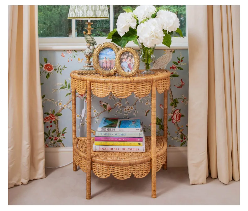 Creative Rattan Side Table Modern Farmhouse Balcony Coffee Tables Double-layered Console Table Japanese Living Room Furniture