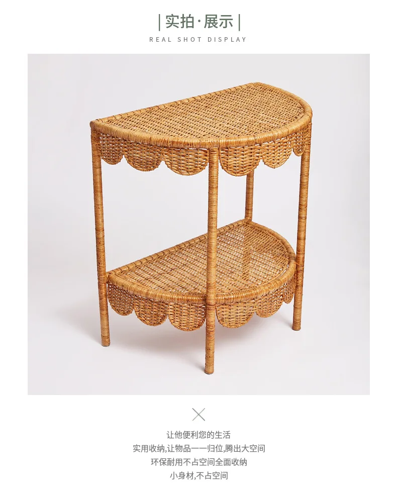 Creative Rattan Side Table Modern Farmhouse Balcony Coffee Tables Double-layered Console Table Japanese Living Room Furniture