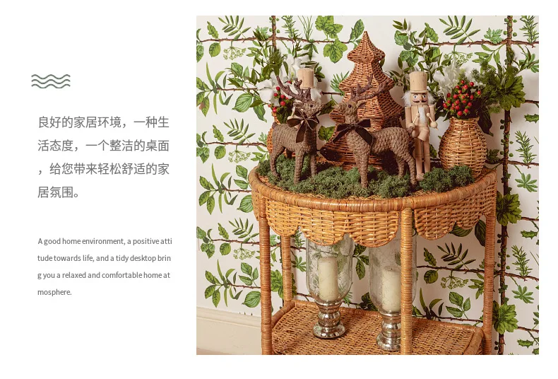 Creative Rattan Side Table Modern Farmhouse Balcony Coffee Tables Double-layered Console Table Japanese Living Room Furniture