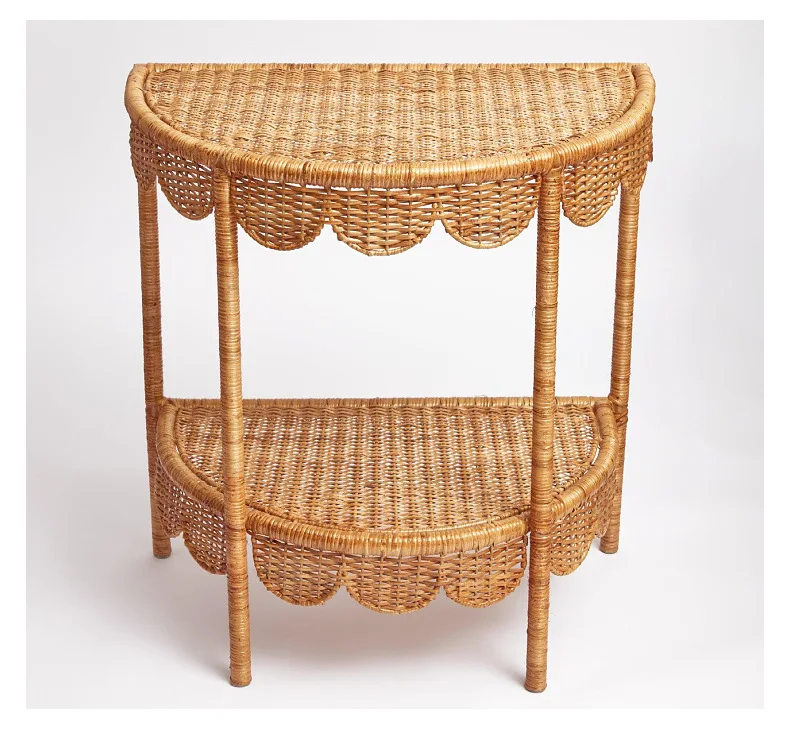 Creative Rattan Side Table Modern Farmhouse Balcony Coffee Tables Double-layered Console Table Japanese Living Room Furniture