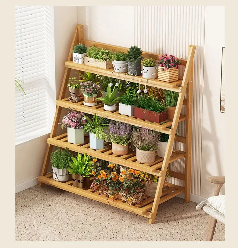 Flower Rack New Balcony Multi-layer Indoor Floor-to-ceiling Flower Pot Rack Green Basket Hanging Orchid Living Room Ladder Rack