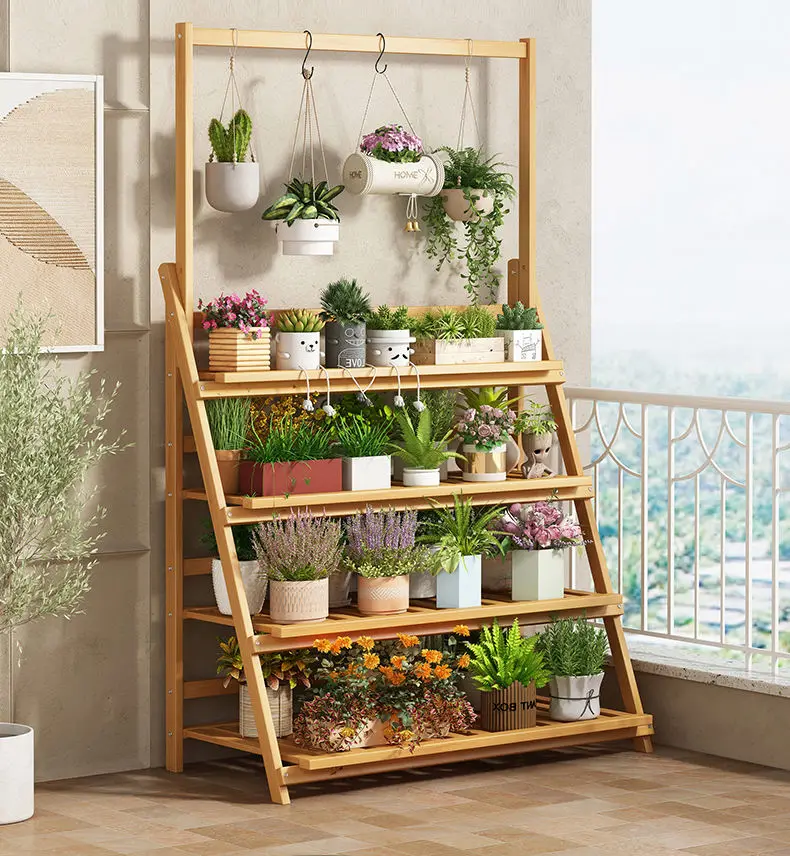 Flower Rack New Balcony Multi-layer Indoor Floor-to-ceiling Flower Pot Rack Green Basket Hanging Orchid Living Room Ladder Rack