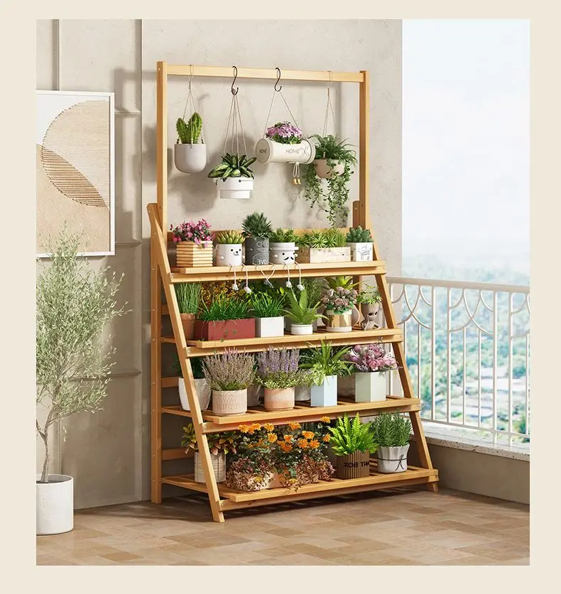Flower Rack New Balcony Multi-layer Indoor Floor-to-ceiling Flower Pot Rack Green Basket Hanging Orchid Living Room Ladder Rack