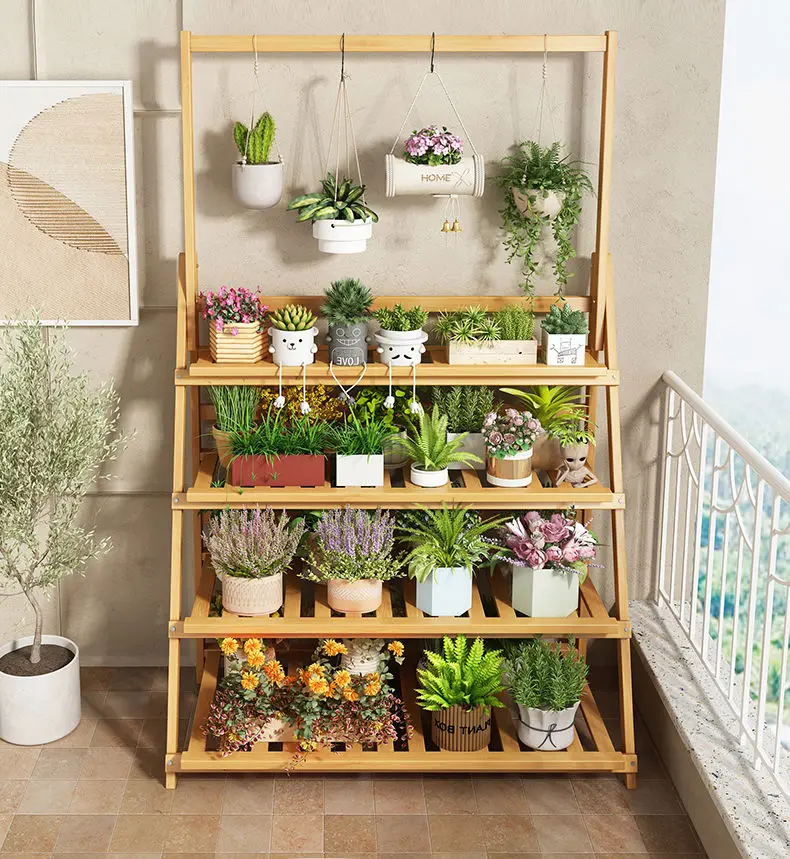 Flower Rack New Balcony Multi-layer Indoor Floor-to-ceiling Flower Pot Rack Green Basket Hanging Orchid Living Room Ladder Rack