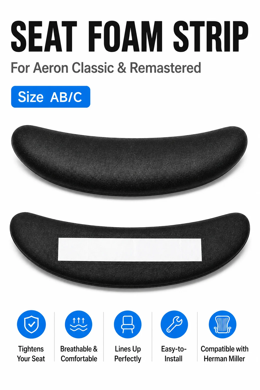 Herman Miller Aeron Classic & Remastered Seat Foam Pad Insert Replacement, Black Cushion Pad Size B/C Office Chair Accessory