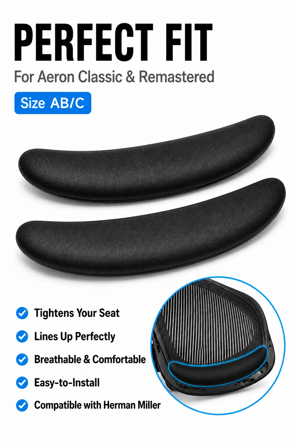 Herman Miller Aeron Classic & Remastered Seat Foam Pad Insert Replacement, Black Cushion Pad Size B/C Office Chair Accessory