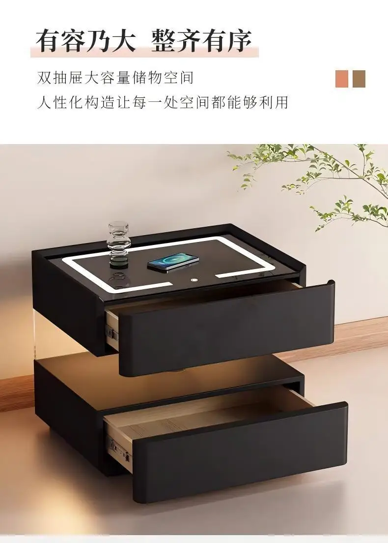 Smart Charging Nightstand Modern Organizer Decor Drawers Bedroom Mobile Bedside Table Storage Mesitas De Noche Hotel Furniture