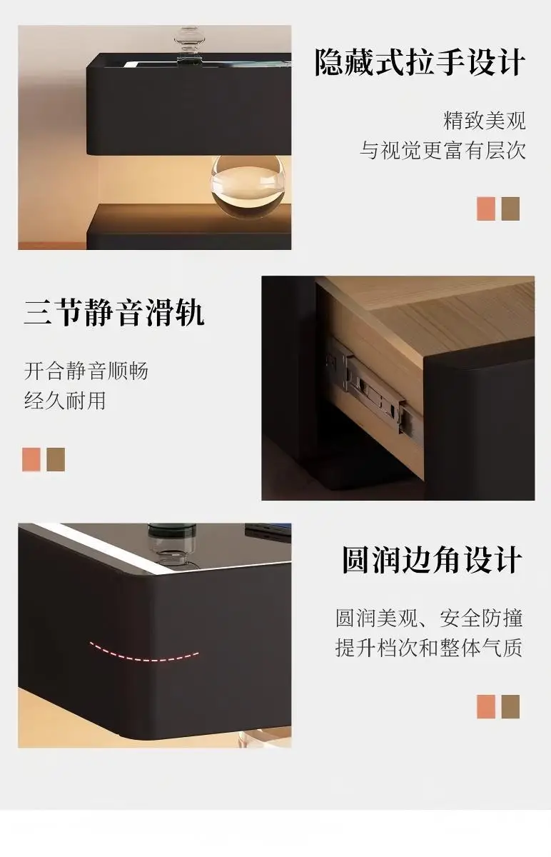 Smart Charging Nightstand Modern Organizer Decor Drawers Bedroom Mobile Bedside Table Storage Mesitas De Noche Hotel Furniture