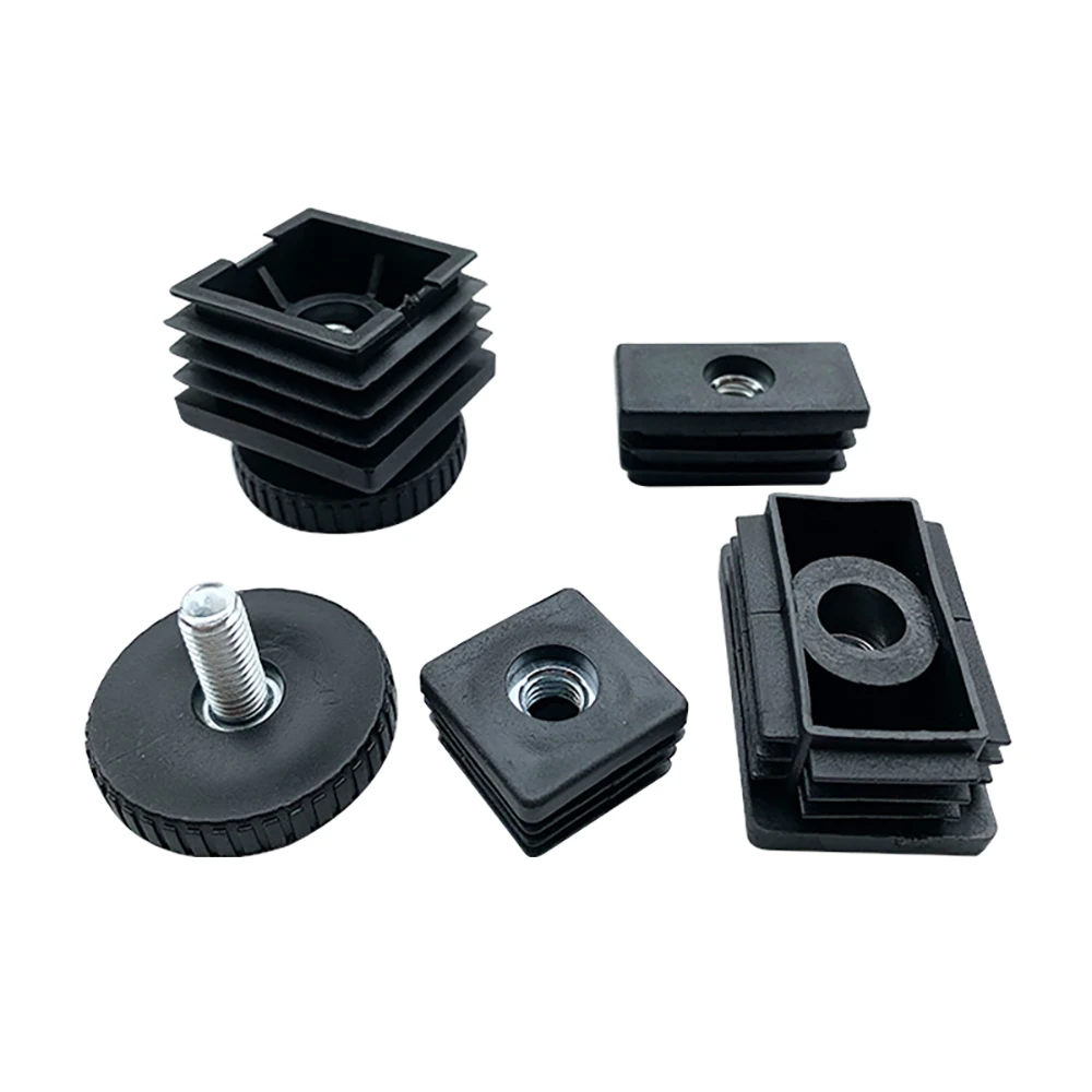Round/Square Adjustable Foot Mats With Nut Blanking End Cap Pipe Plug Adjustable Screw Foot Pad Furniture Leg Cover End Cap