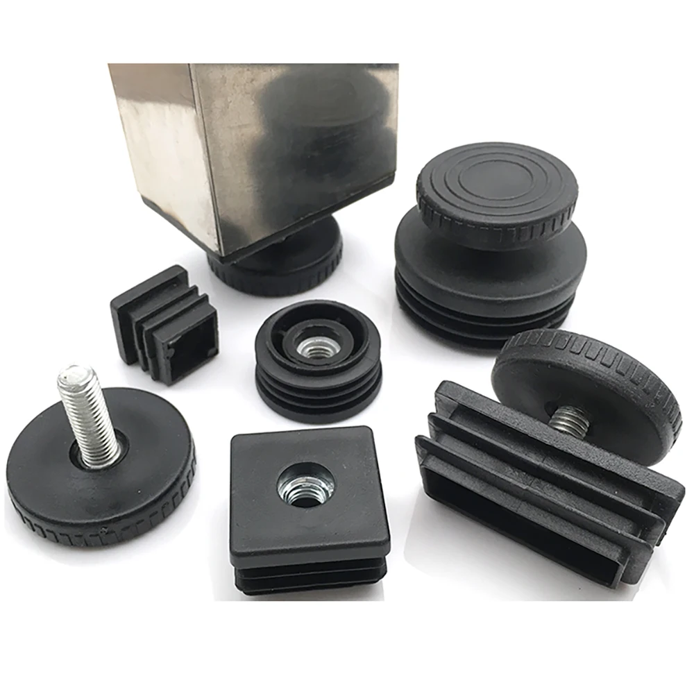 Round/Square Adjustable Foot Mats With Nut Blanking End Cap Pipe Plug Adjustable Screw Foot Pad Furniture Leg Cover End Cap