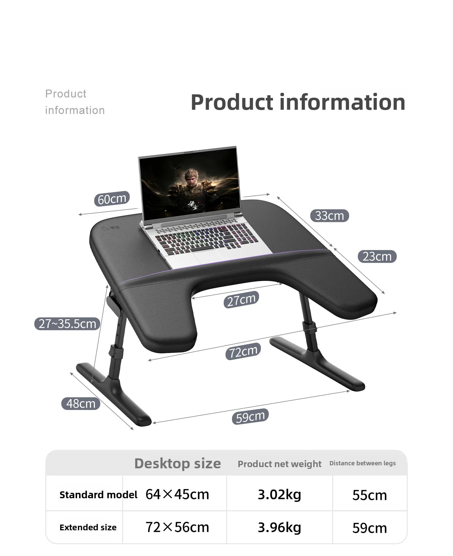 Foldable Laptop Desk Adjustable Bed Table for Study Office Gaming Sofa Dorm Student