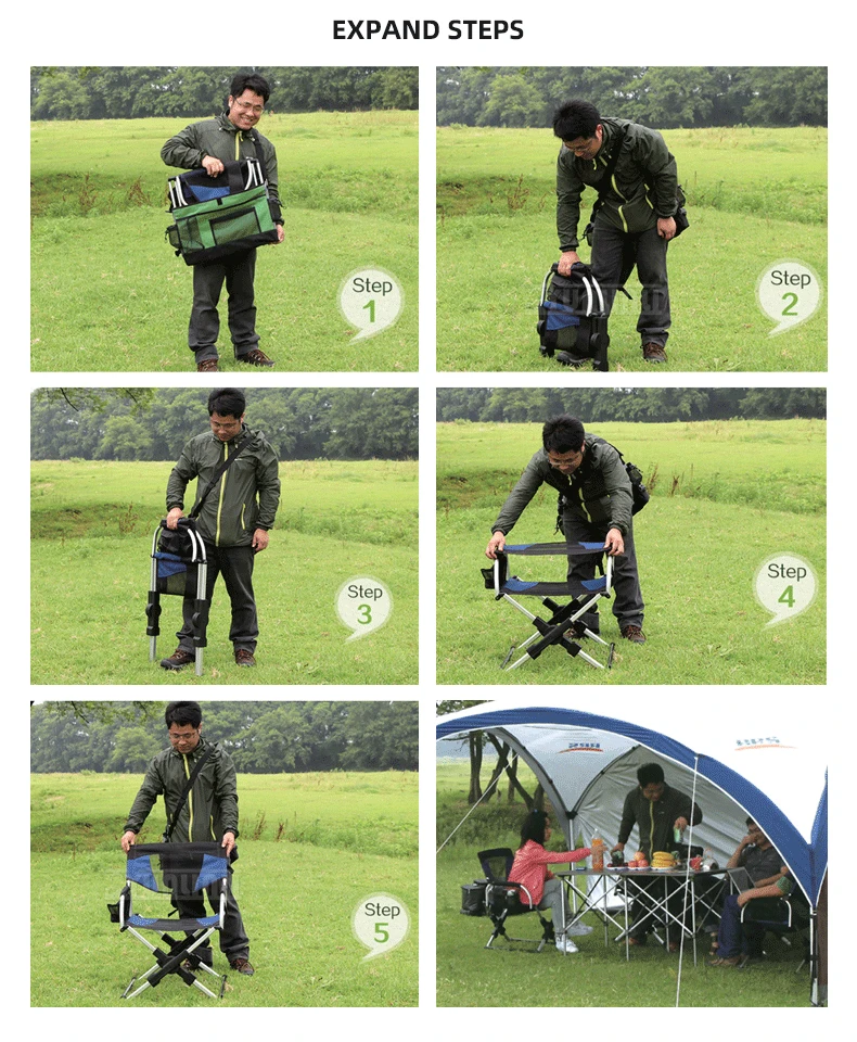 Aluminum Folding Director's Chair, Portable Camping Chair for Fishing, Beach, and Outdoor