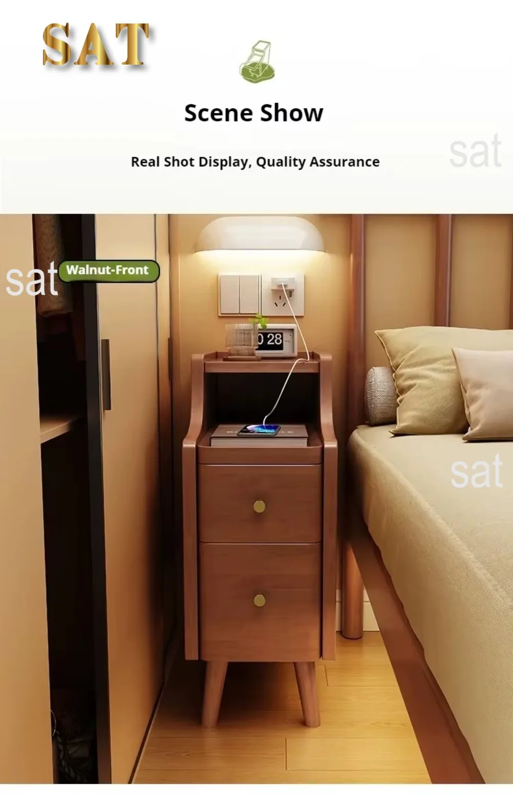 Nordic Simple Low Modern Bedside Table, Luxury Narrow Home Furniture Living Room, Bedroom Bedside Table