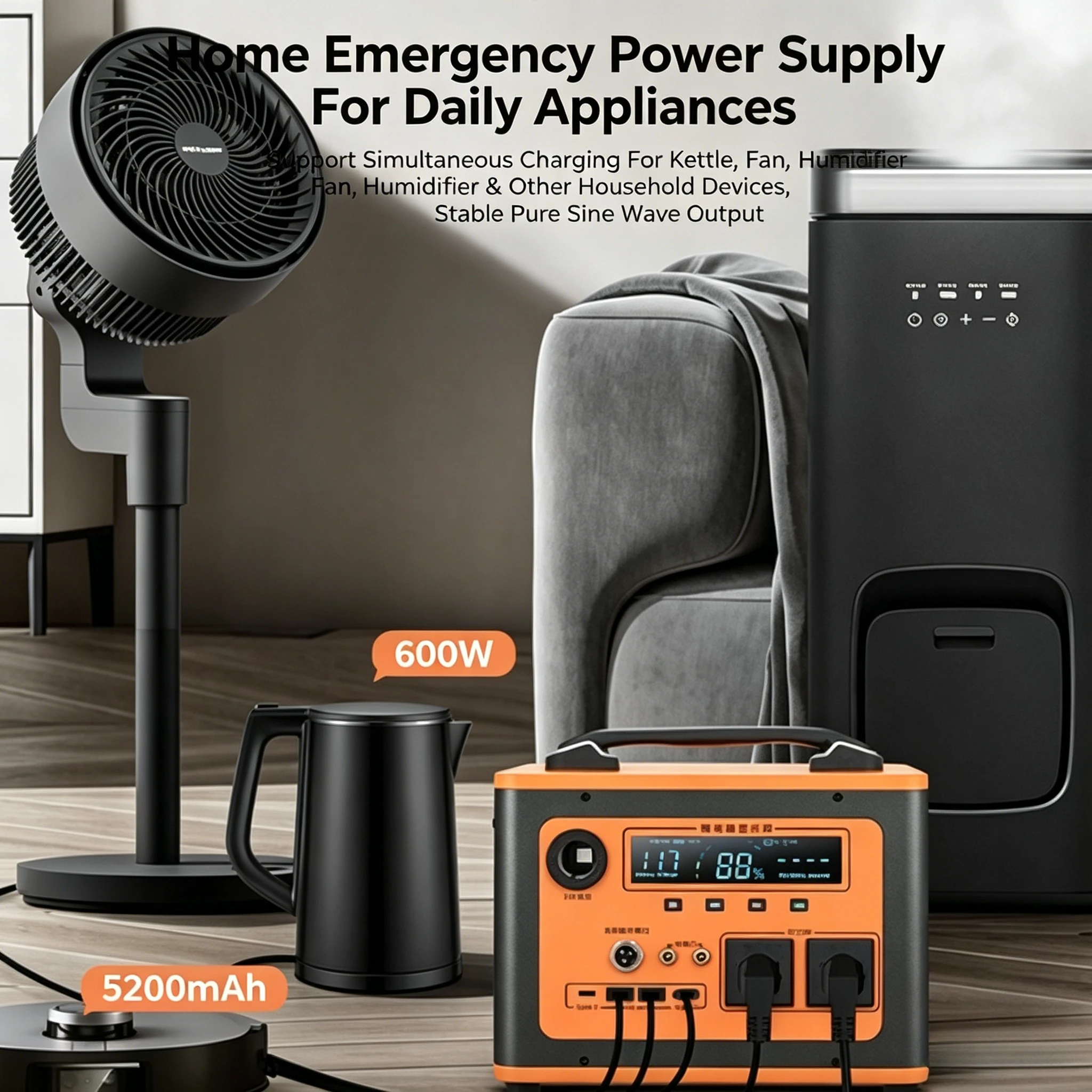 700W 2000W Portable Lithium Power Station 220V DC AC Output LCD Monitor Emergency Power Pack for Camping Home Outdoor Use