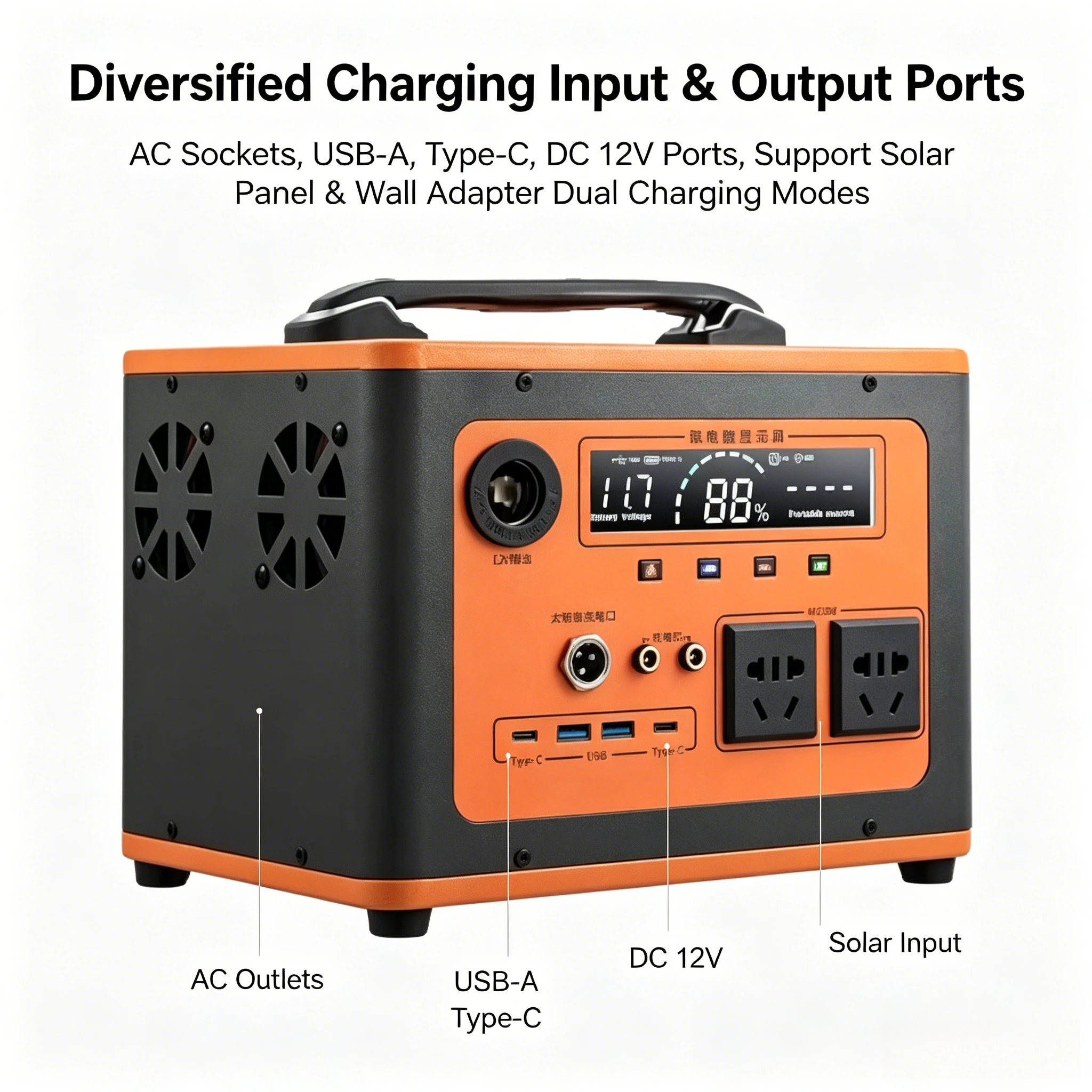 700W 2000W Portable Lithium Power Station 220V DC AC Output LCD Monitor Emergency Power Pack for Camping Home Outdoor Use