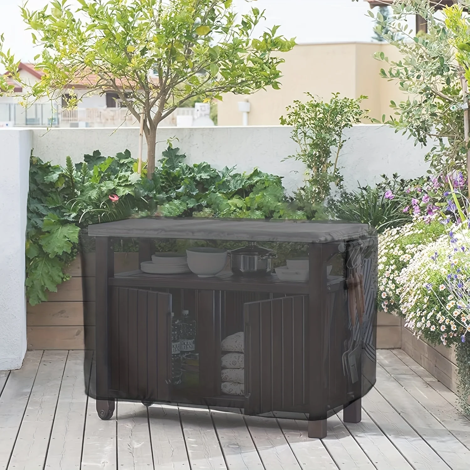 Black Prep Table Cover, Outdoor Bar Table Stainless Steel Table Cover Portable Cooling Cart Cover Patio Storage Cabinet Cover