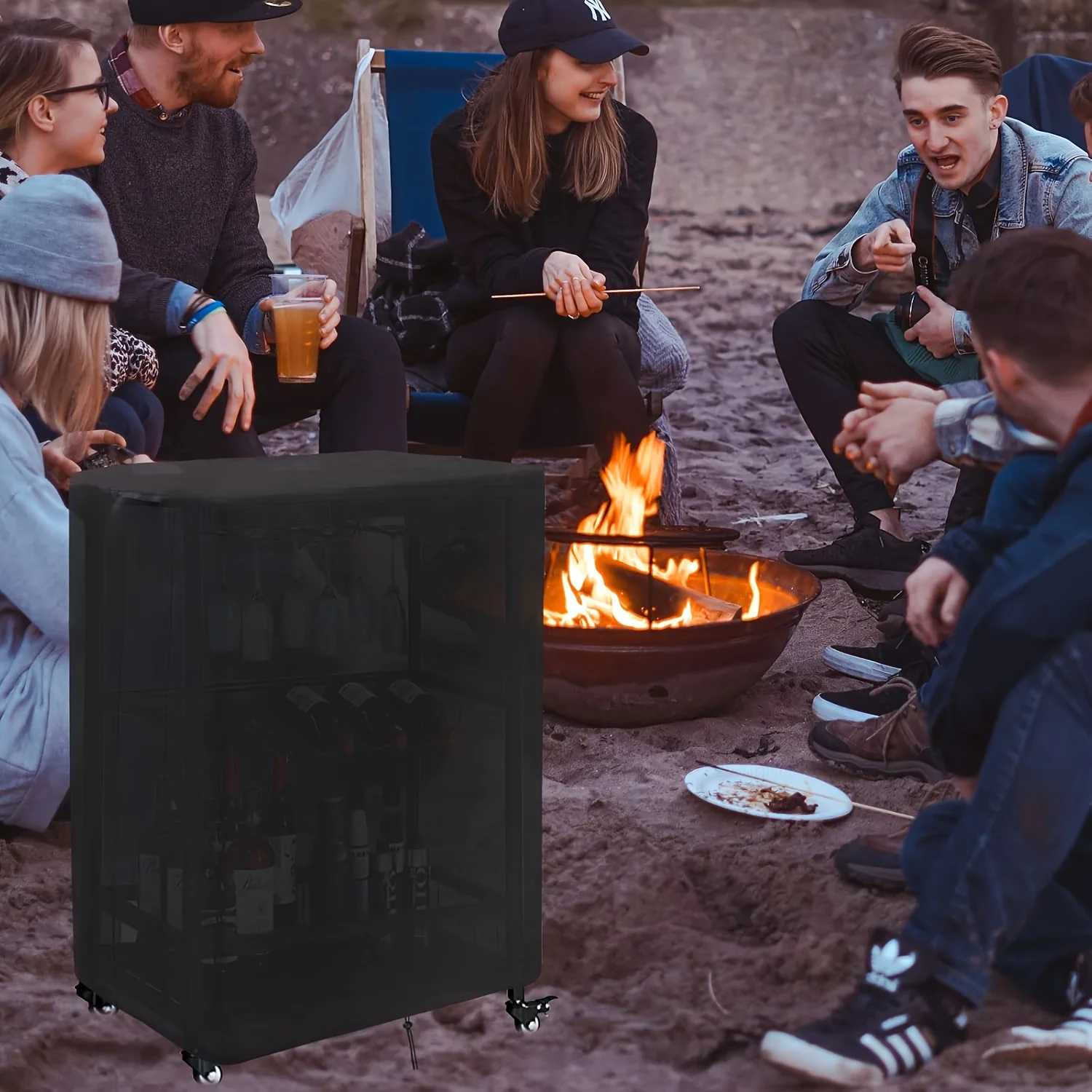 Black Prep Table Cover, Outdoor Bar Table Stainless Steel Table Cover Portable Cooling Cart Cover Patio Storage Cabinet Cover