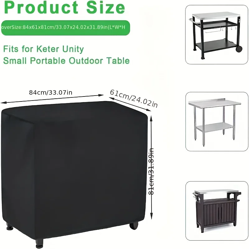 Black Prep Table Cover, Outdoor Bar Table Stainless Steel Table Cover Portable Cooling Cart Cover Patio Storage Cabinet Cover