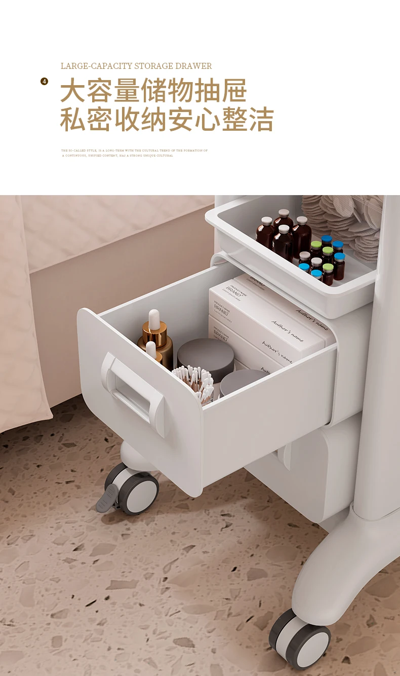 Beauty Salon Rolling Cart Mobile Skincare Instrument Trolley Multi-Tier Tool Organizer Drawer Heavy-Duty Cosmetic Storage Rack