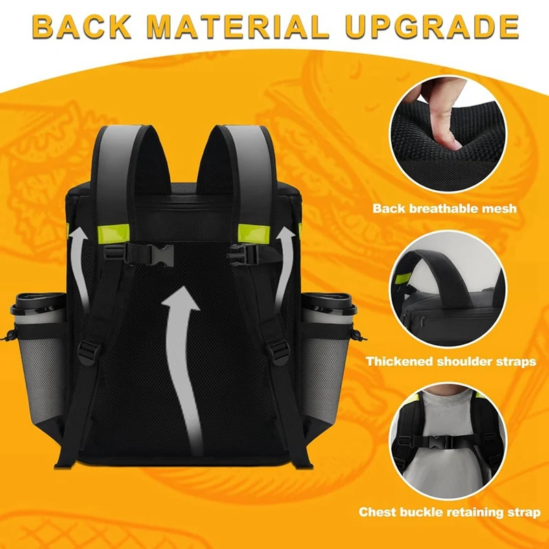 FTGT NEW Food Delivery Backpack with 7 Cup Holders, Expandable Delivery Bag for Hot/Cold Food with Reflective Strip