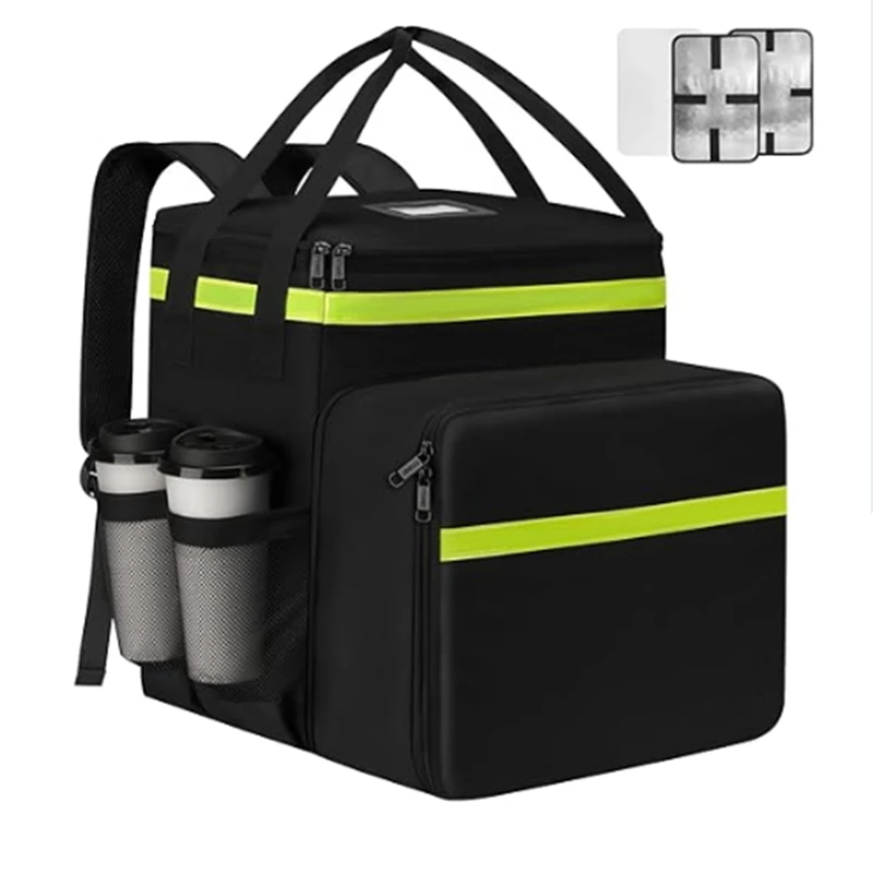 FTGT NEW Food Delivery Backpack with 7 Cup Holders, Expandable Delivery Bag for Hot/Cold Food with Reflective Strip
