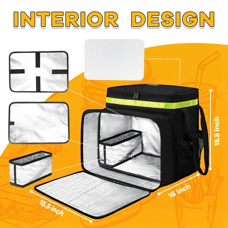 FTGT NEW Food Delivery Backpack with 7 Cup Holders, Expandable Delivery Bag for Hot/Cold Food with Reflective Strip