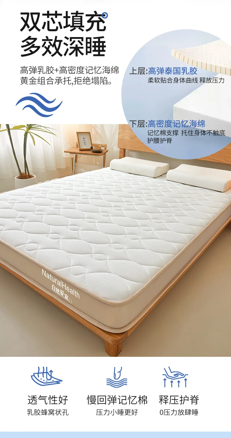 Natural Latex Mattress Home Bedroom Tatami Memory Cotton Pad Padded Rental Single Student Dormitory Thickened