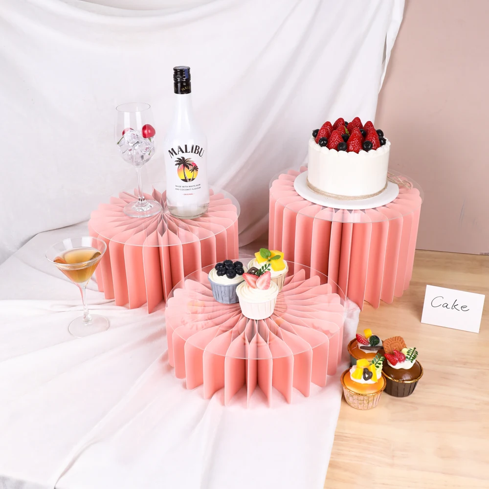 Round Pedestal Stand Foldable Cardboard Columns Cylinder Tables for Parties Baby Shower Birthday Wedding Display Decoration