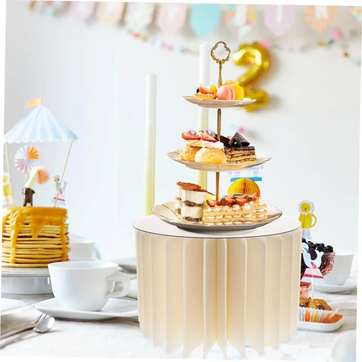 Round Pedestal Stand Foldable Cardboard Columns Cylinder Tables for Parties Baby Shower Birthday Wedding Display Decoration