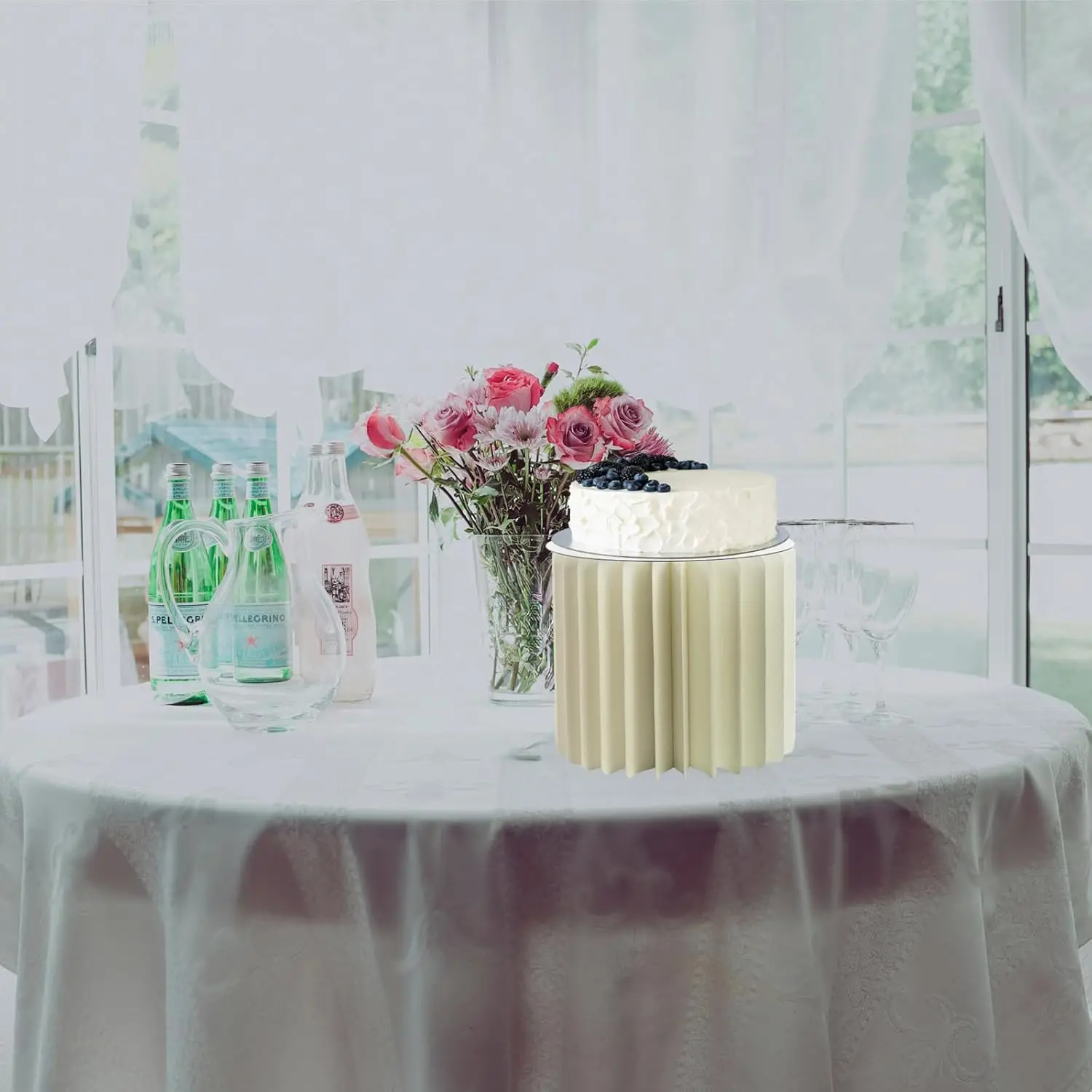 Round Pedestal Stand Foldable Cardboard Columns Cylinder Tables for Parties Baby Shower Birthday Wedding Display Decoration