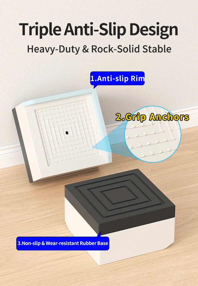 4-Pack Furniture Leg Risers – Shock-Absorbing Pads, Table/Chair/Sofa Support Blocks with Anti-Slip Grooves