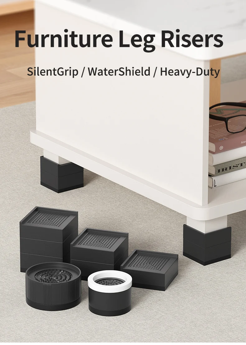 4-Pack Furniture Leg Risers – Shock-Absorbing Pads, Table/Chair/Sofa Support Blocks with Anti-Slip Grooves