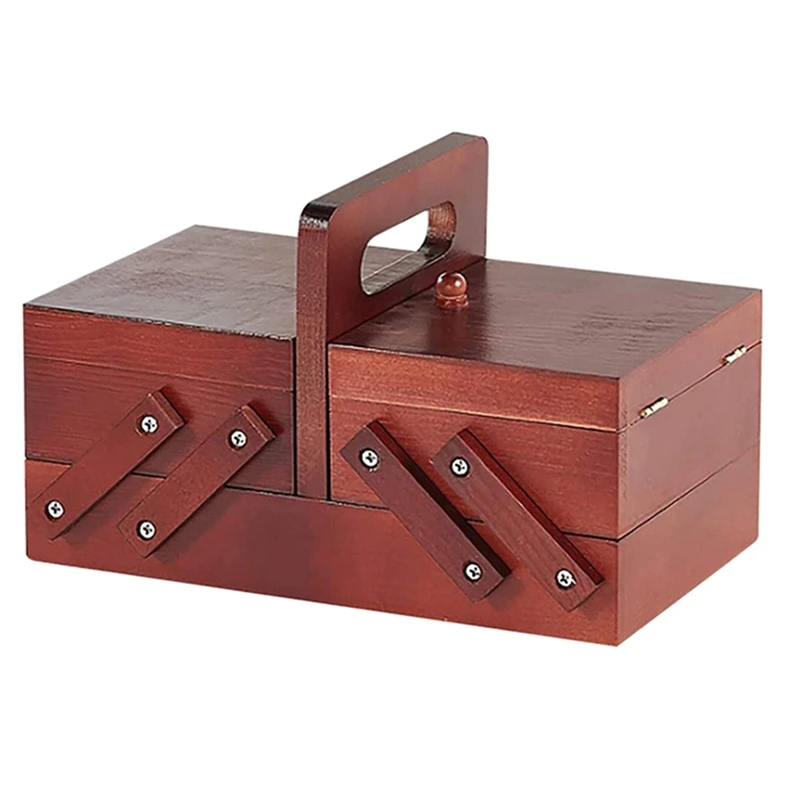 FTGT NEW Wooden Foldable Sewing Box Thread Scissors Sew Basket Jewelry Boxes for Storing Sewing Kits Jewelry Storage Box A
