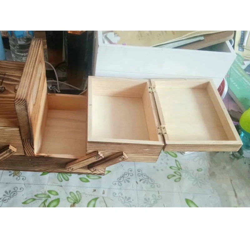 FTGT NEW Wooden Foldable Sewing Box Thread Scissors Sew Basket Jewelry Boxes for Storing Sewing Kits Jewelry Storage Box A